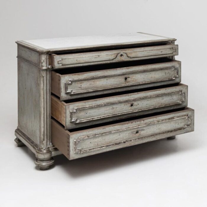 antique grey painted chests of drawers with marble tops 19th century set of 2 5621