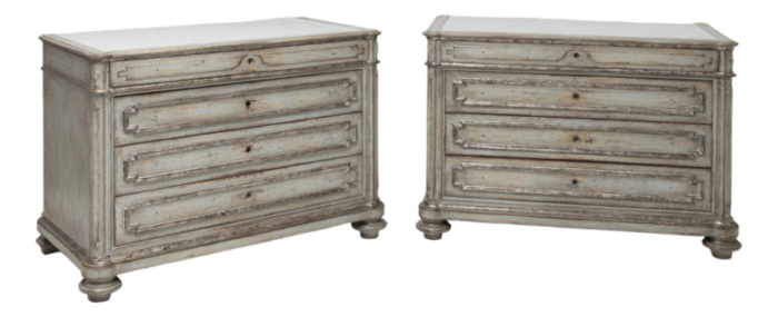 antique grey painted chests of drawers with marble tops 19th century set of 2 6291