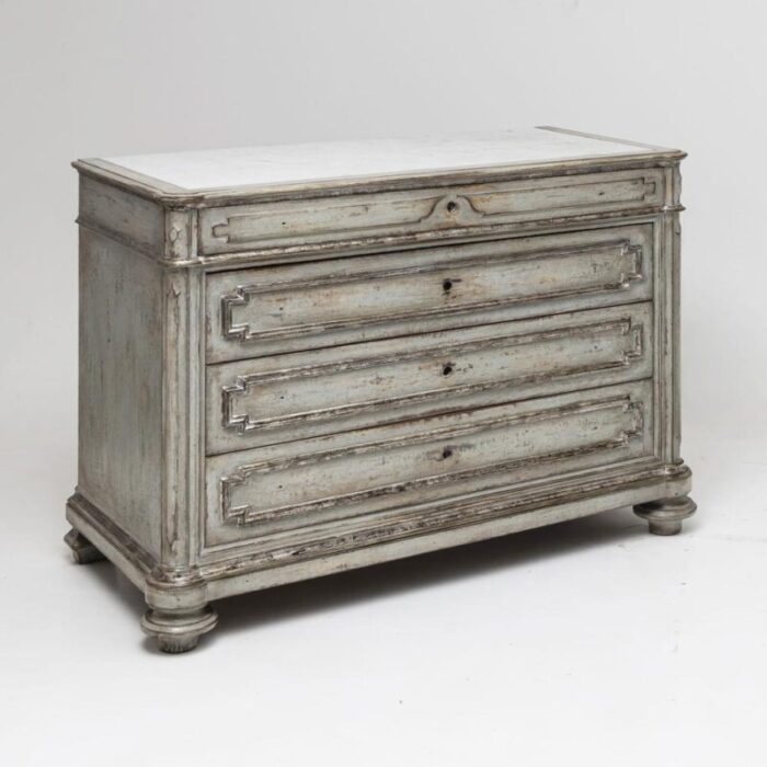 antique grey painted chests of drawers with marble tops 19th century set of 2 8556