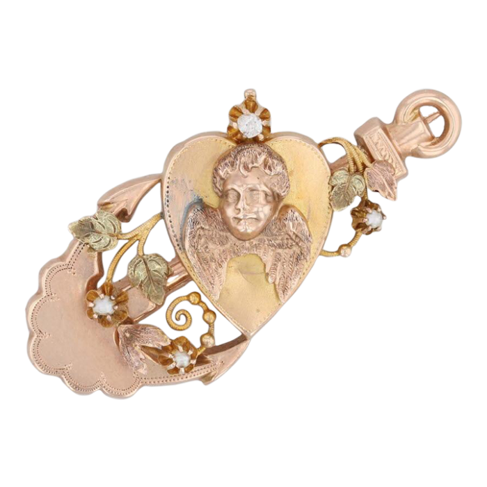 antique heart anchor brooch 10k 12k gold pearl diamond floral pin 9746