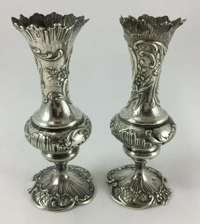 antique louis xv vases in silver set of 2 1