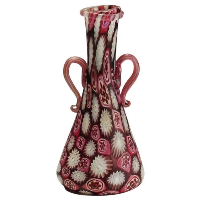 antique millefiori jar in red and white murano from fratelli toso 1910 1