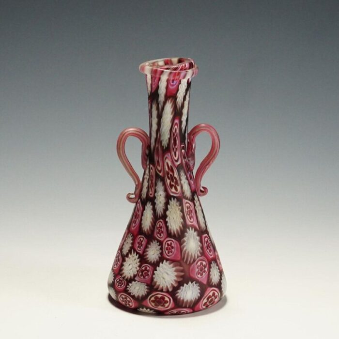 antique millefiori jar in red and white murano from fratelli toso 1910 2