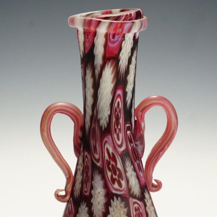 antique millefiori jar in red and white murano from fratelli toso 1910 4