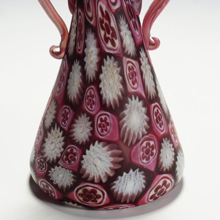 antique millefiori jar in red and white murano from fratelli toso 1910 6