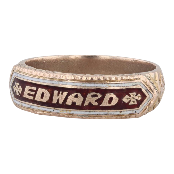 antique name cigar band style ring 10k yellow gold enamel size 875 edward 2509