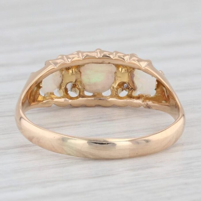 antique opal 3 stone ring 18k yellow gold size 8 diamond accents 1173