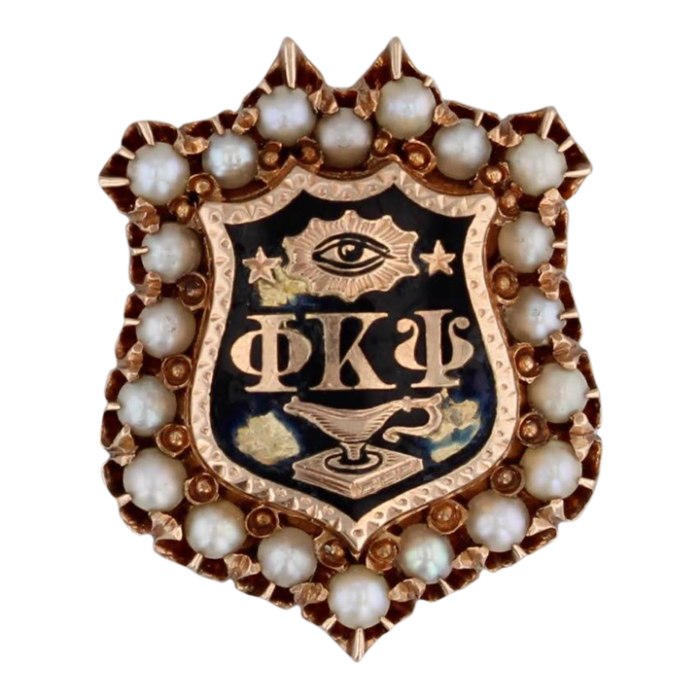 antique phi kappa psi fraternity pin 14k gold pearls large shield badge 8728