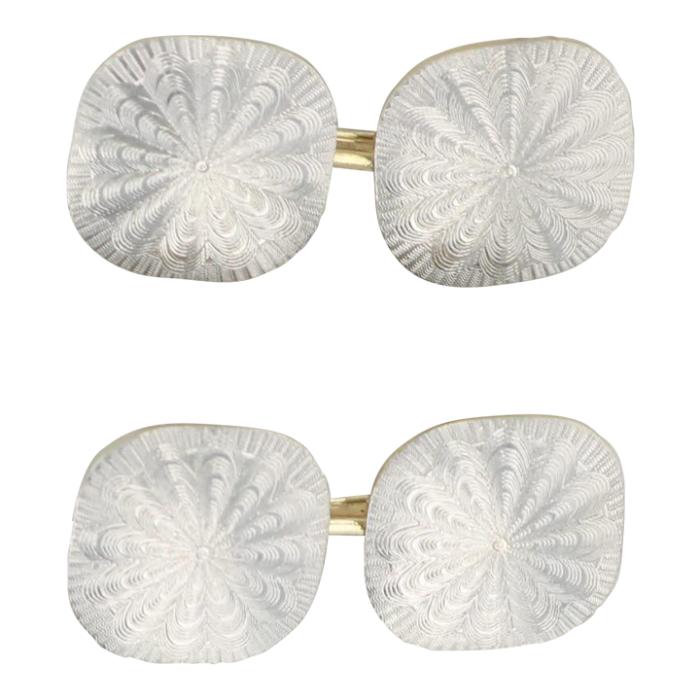 antique rayed patterned cufflinks 14k gold platinum suit accessories 2 pieces 5449