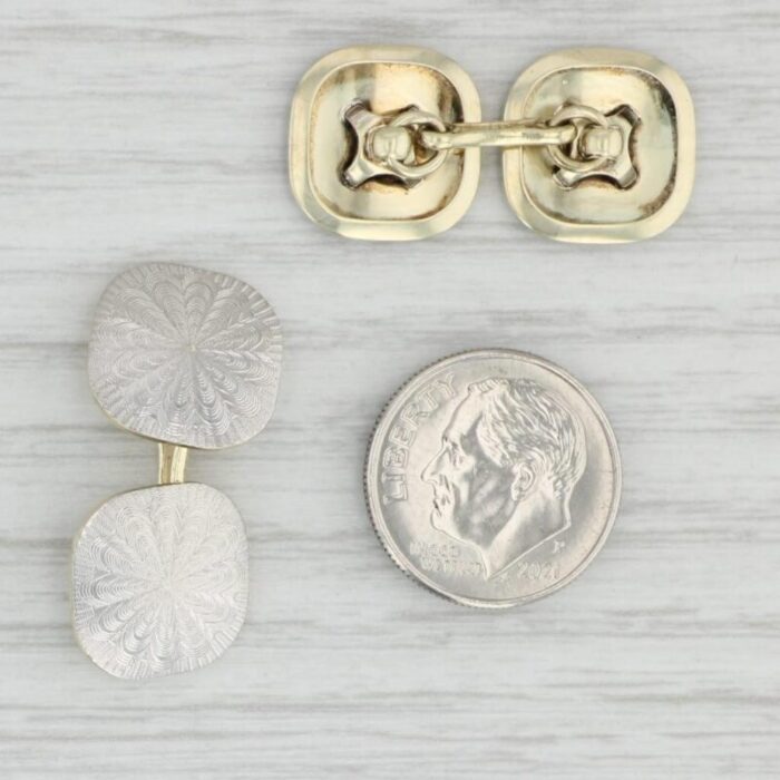 antique rayed patterned cufflinks 14k gold platinum suit accessories 2 pieces 5537