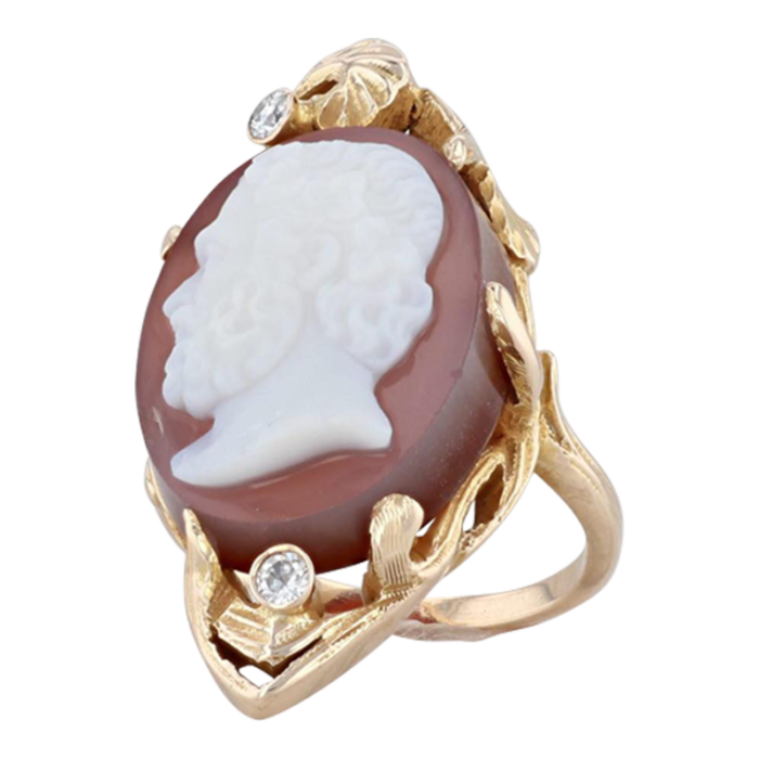 antique sardonyx cameo diamond ring 10k yellow gold size 5 male figural 3341