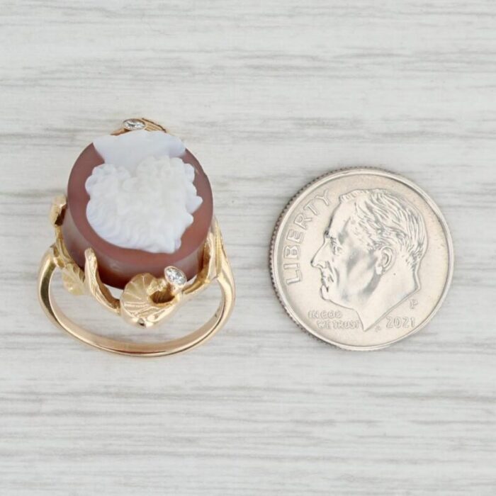 antique sardonyx cameo diamond ring 10k yellow gold size 5 male figural 3567