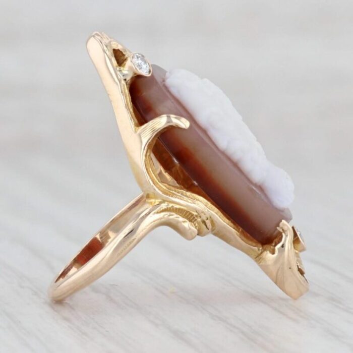 antique sardonyx cameo diamond ring 10k yellow gold size 5 male figural 6503