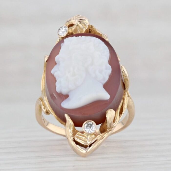 antique sardonyx cameo diamond ring 10k yellow gold size 5 male figural 6833