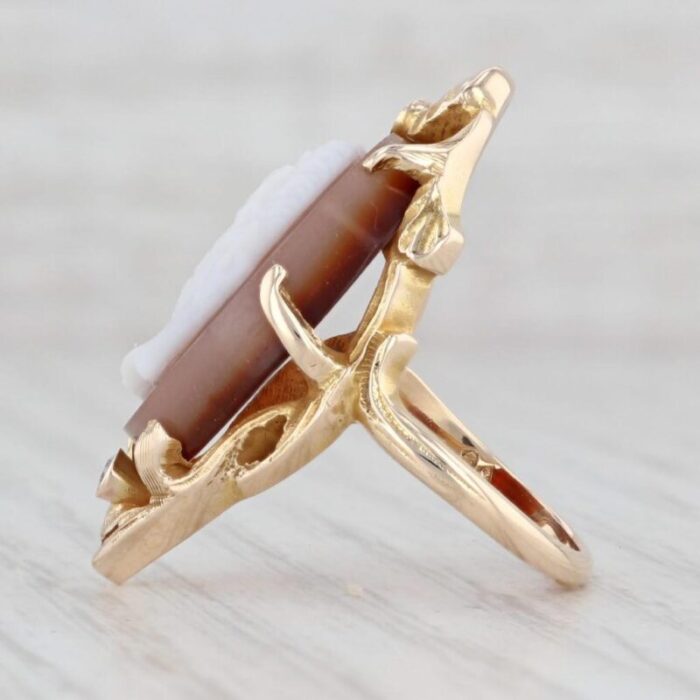 antique sardonyx cameo diamond ring 10k yellow gold size 5 male figural 7233