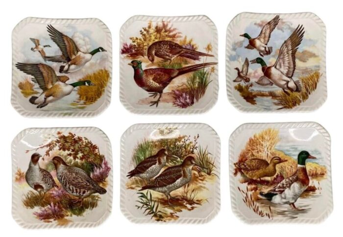 antique set of six royal adderley game birds appetizer dishes 8351