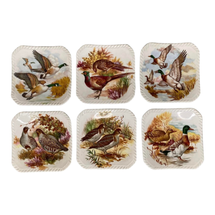 antique set of six royal adderley game birds appetizer dishes 9838