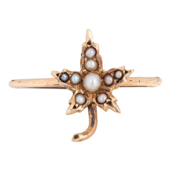 antique victorian maple leaf 10k yellow gold seed pearls ring size 575 8954