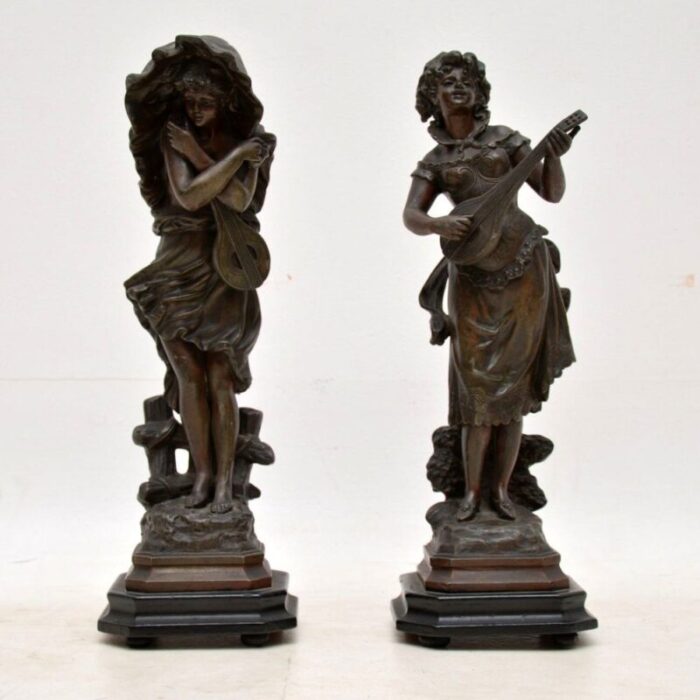 antique victorian spelter figurines set of 2 1