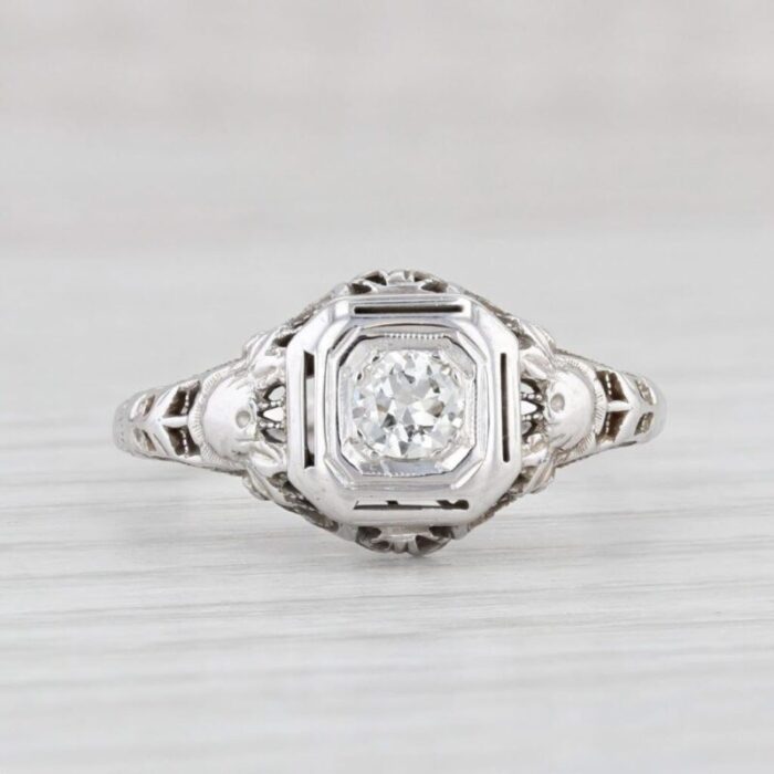 art deco 025ct diamond engagement ring 18k 14k white gold size 7 2167