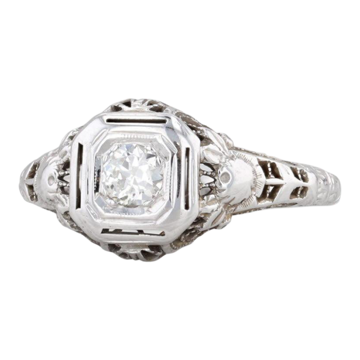 art deco 025ct diamond engagement ring 18k 14k white gold size 7 9621