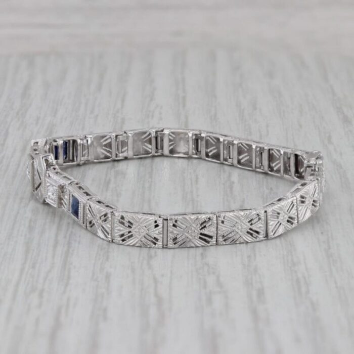 art deco 052ctw diamond lab created sapphire bracelet 14k white gold 575 1889