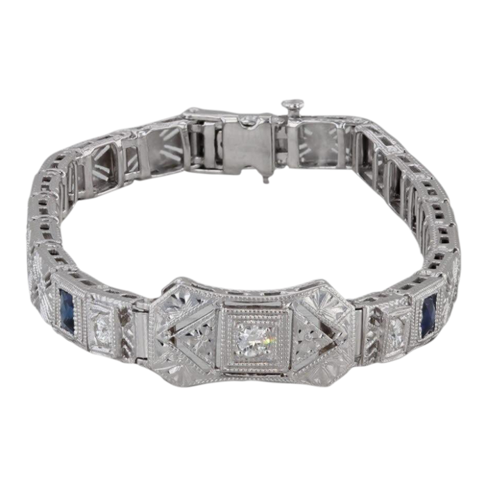 art deco 052ctw diamond lab created sapphire bracelet 14k white gold 575 2146