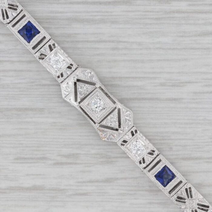 art deco 052ctw diamond lab created sapphire bracelet 14k white gold 575 2345