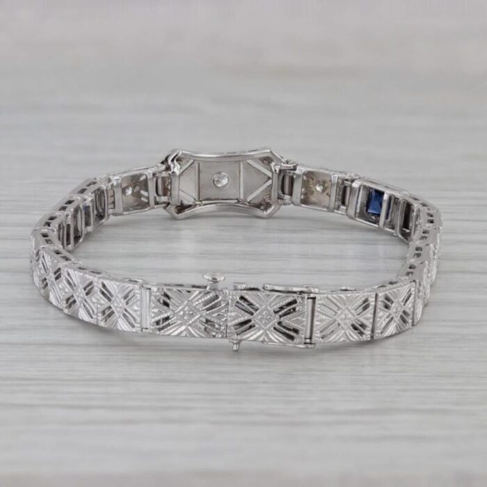 art deco 052ctw diamond lab created sapphire bracelet 14k white gold 575 9682