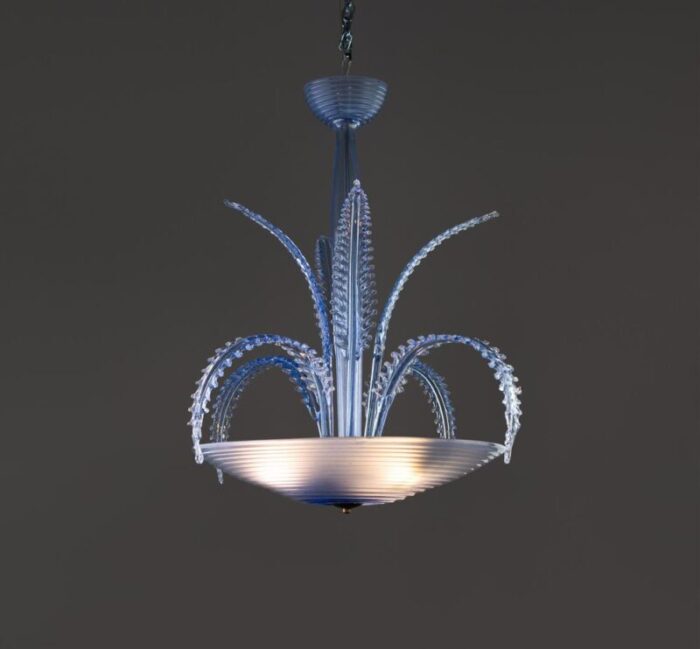 art deco blue murano glass chandelier from barovier and toso 1950s 2295