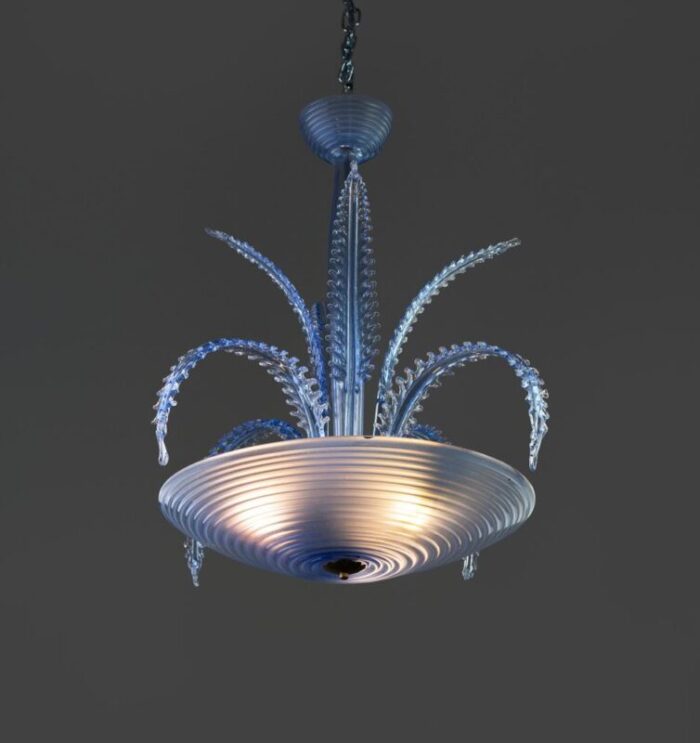 art deco blue murano glass chandelier from barovier and toso 1950s 4332