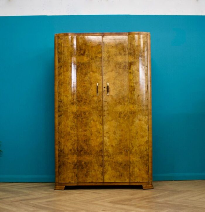 art deco british burr walnut wardrobe 1930s 2233