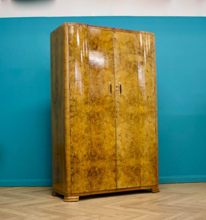 art deco british burr walnut wardrobe 1930s 5437