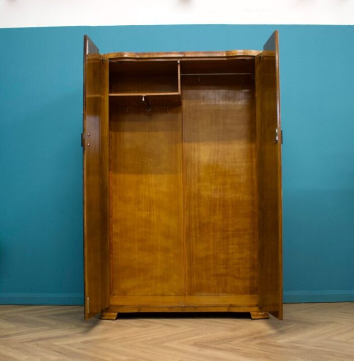 art deco british burr walnut wardrobe 1930s 6294