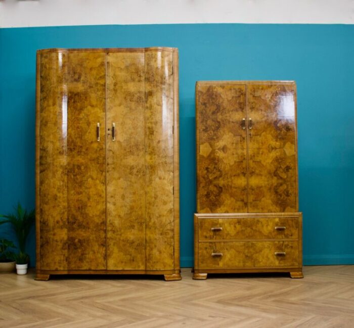 art deco british burr walnut wardrobe 1930s 7978