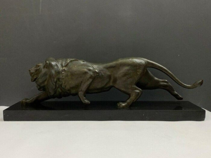 art deco bronze lion on black marble by e guy 1930 2