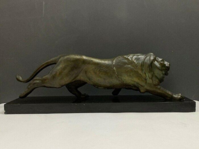 art deco bronze lion on black marble by e guy 1930 3