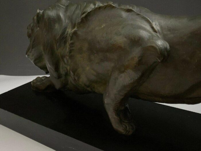 art deco bronze lion on black marble by e guy 1930 7