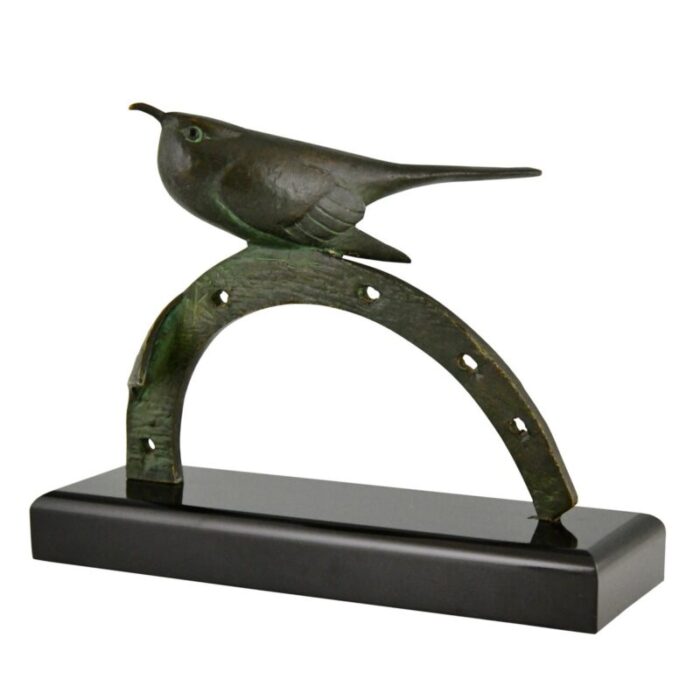 art deco bronze sculpture of bird on horseshoe by andre vincent becquerel 1930s 1