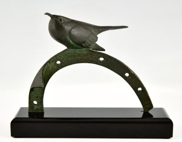 art deco bronze sculpture of bird on horseshoe by andre vincent becquerel 1930s 2