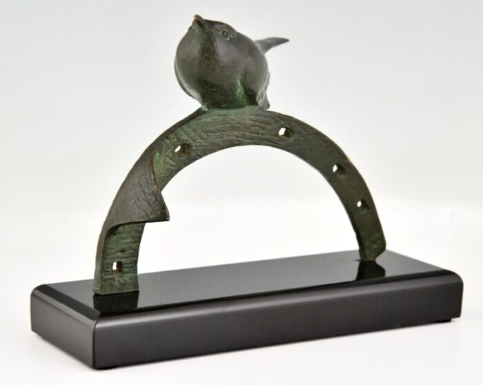 art deco bronze sculpture of bird on horseshoe by andre vincent becquerel 1930s 3