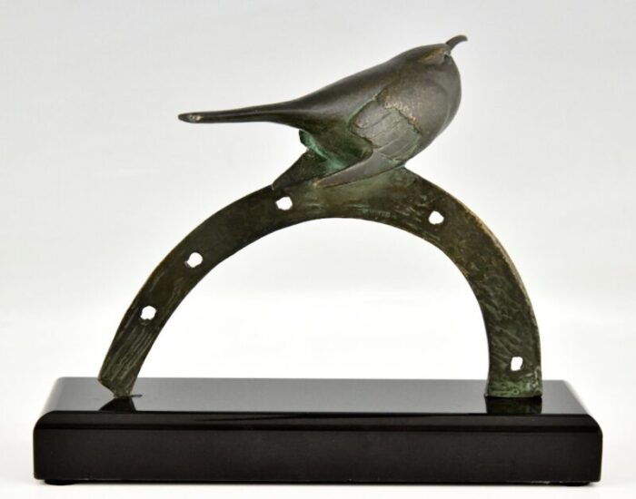 art deco bronze sculpture of bird on horseshoe by andre vincent becquerel 1930s 4