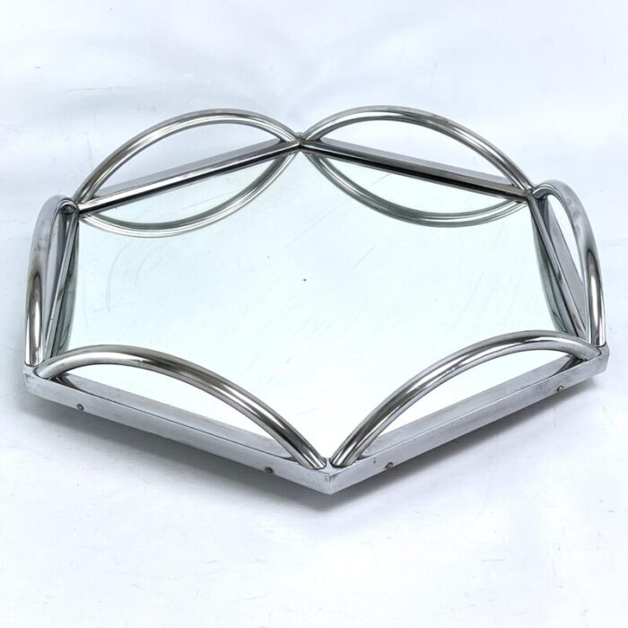 art deco chrome and mirror tray 1930s 6396