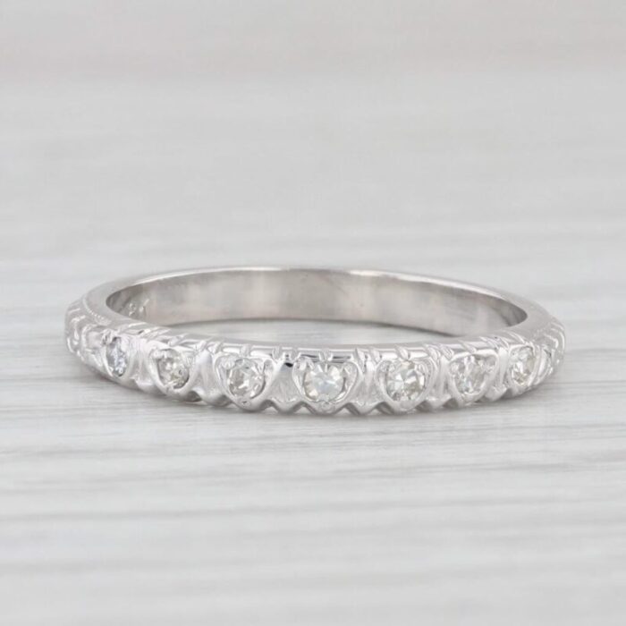 art deco diamond heart pattern band 18k white gold stackable wedding ring size 6 0981