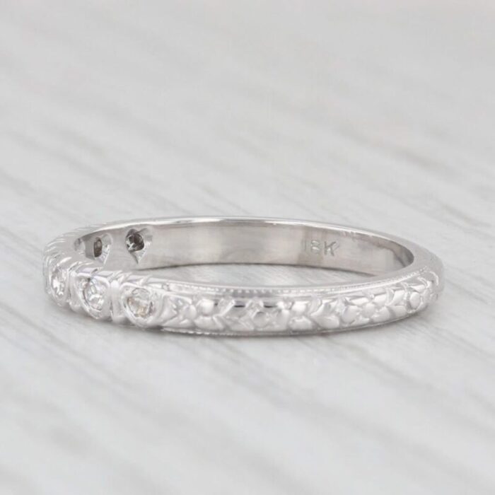 art deco diamond heart pattern band 18k white gold stackable wedding ring size 6 2630