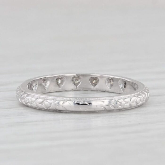 art deco diamond heart pattern band 18k white gold stackable wedding ring size 6 9670