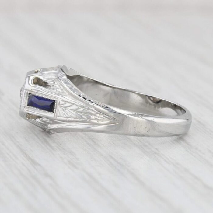 art deco diamond lab created sapphire ring 18k white gold engagement size 925 0542