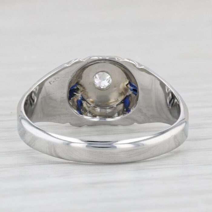 art deco diamond lab created sapphire ring 18k white gold engagement size 925 0680