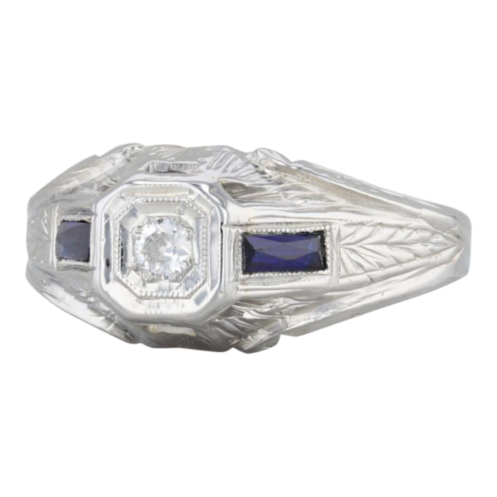 art deco diamond lab created sapphire ring 18k white gold engagement size 925 4240