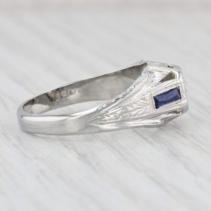 art deco diamond lab created sapphire ring 18k white gold engagement size 925 5458